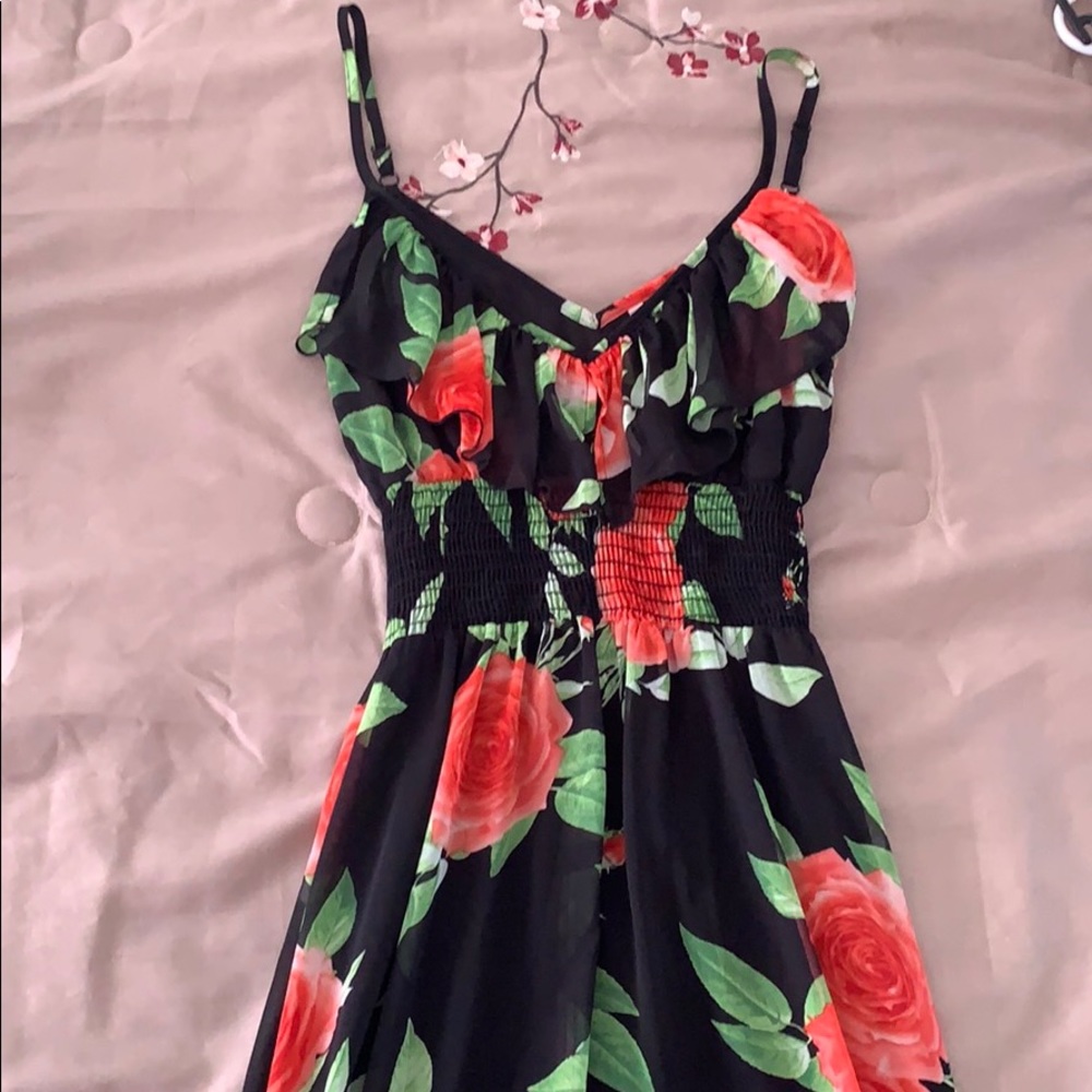 Black flower high low dress